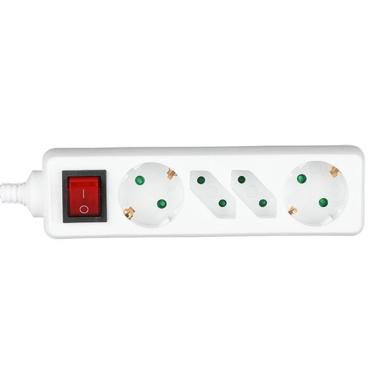 4 Holes Socket Whit Switch (3G 1.5mm2 X 1.5m ) Polybag with Card White