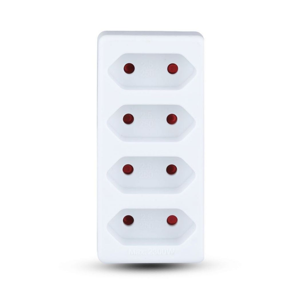 4 Ways Adapter With Earthing Contact 10A 250V (Label + Polybag With Headcard ) White