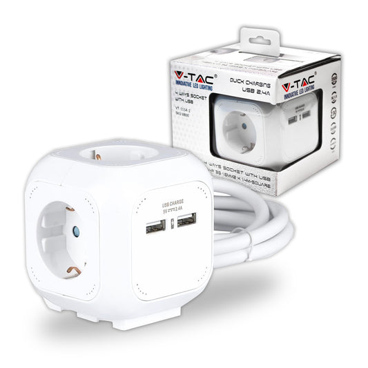 4 Ways Socket with USB Cubic 3G 1.55mm*1.4M