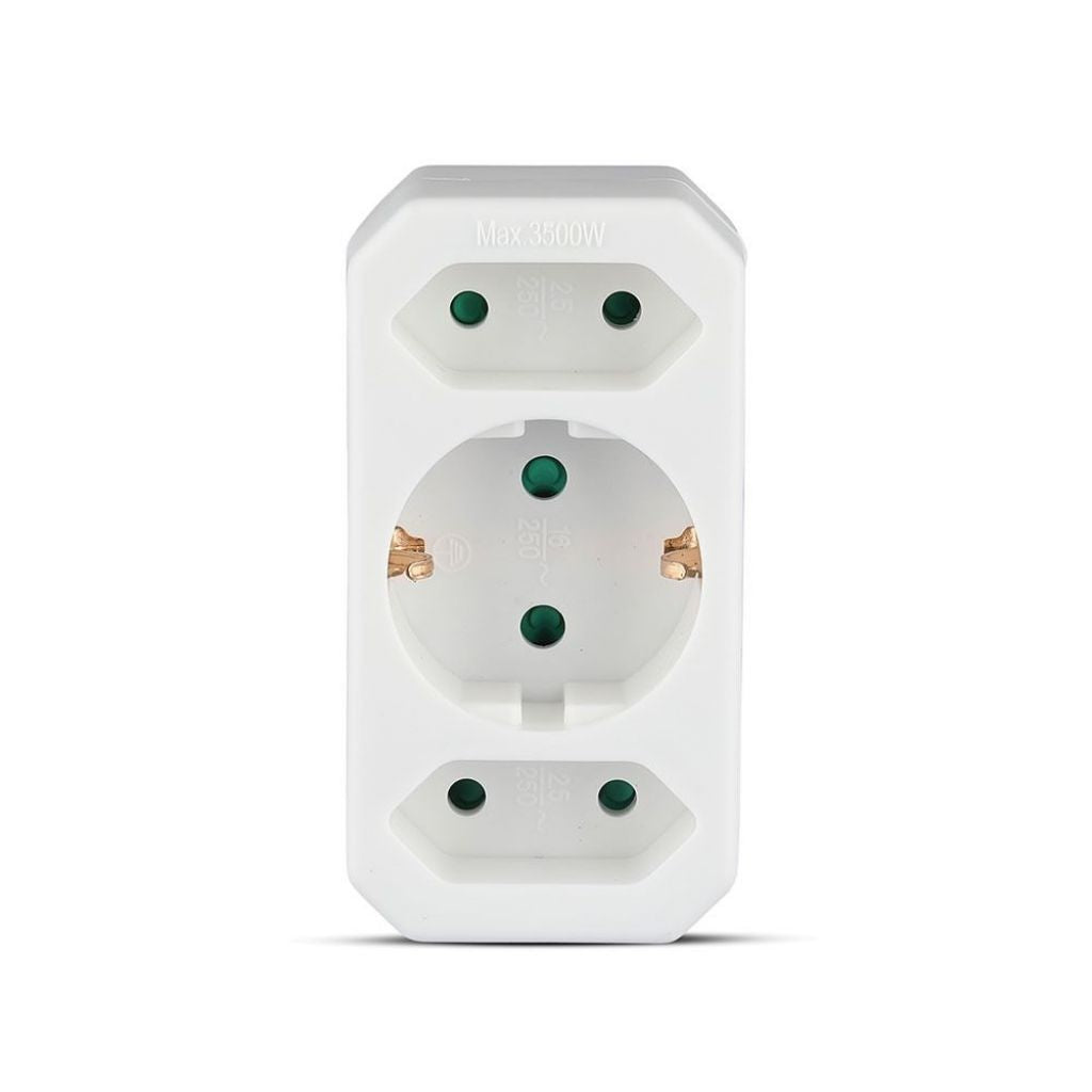 Adapter With Earthing Contact 2 Socket 2.5A 1 Socket 16A White