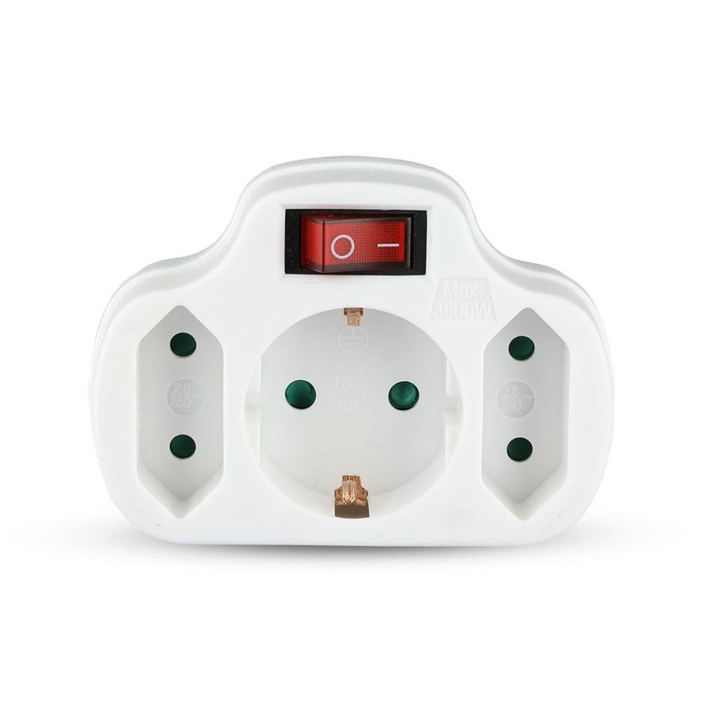 Adapter With Switch & Earthing Contact 2 Socket 2.5 1 Socket 16A
