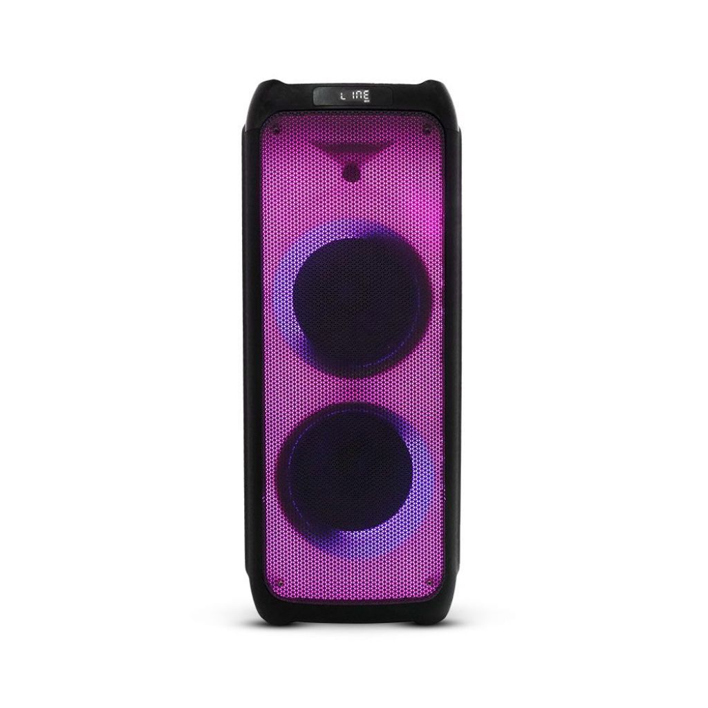 100W Rechargeable Trolley Speaker with One Wired Microphone RF Control RGB 2*10 Inch