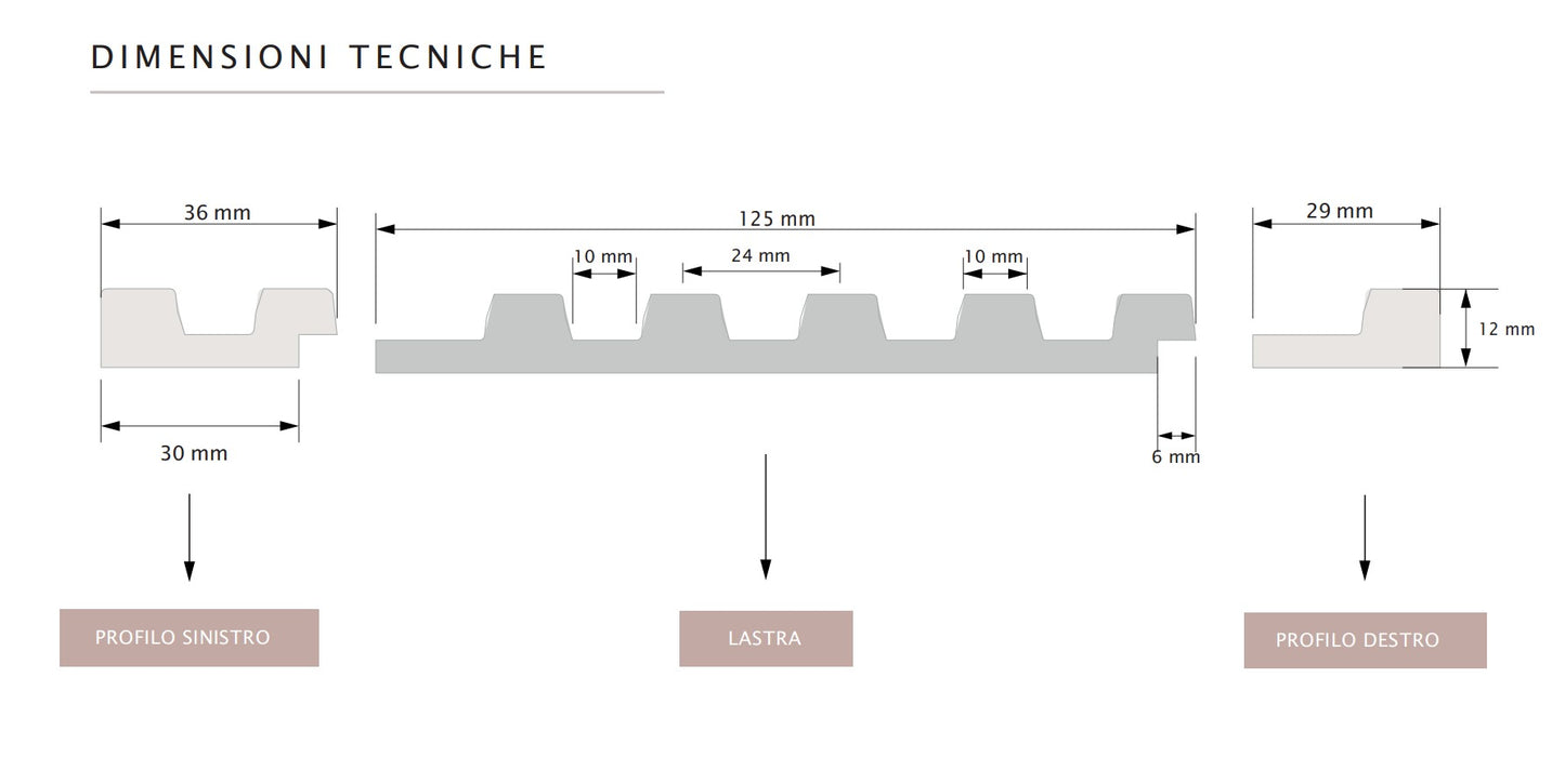 LAMELLI MOD. STRETTO LASTRA BIANCA IN POLIMERI 270X12X1,2 CM