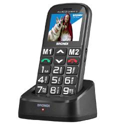 BRONDI AMICO UNICO+ (NERO) + BASE - TELEFONO CELLULARE PER ANZIANI - TASTO SOS - TORCIA - CONTROLLO REMOTO - ANNUNCIO VOCALE