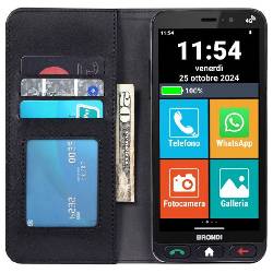 BRONDI AMICO VERO 4G (NERO) + FLIP COVER - SMARTPHONE PER ANZIANI - TASTO SOS - TORCIA - GPS - NOTIFICA AI PARENTI IN CASO DI CADUTA - CONTROLLO REMOTO - FOTOCAMERA - BASE DI RICARICA - CONNETTIVITA 4G