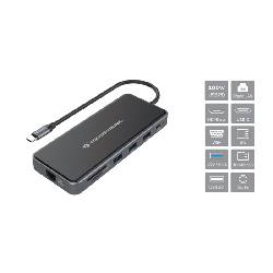 CONCEPTRONIC DONN15G - DOCKING STATION 12-IN-1 USB-C (M) 3.2 / HDMI, VGA, USB-C DATA, USB 3.0, USB 2.0, SD, TF/MICROSD, AUDIO, GBE, 100W USB PD