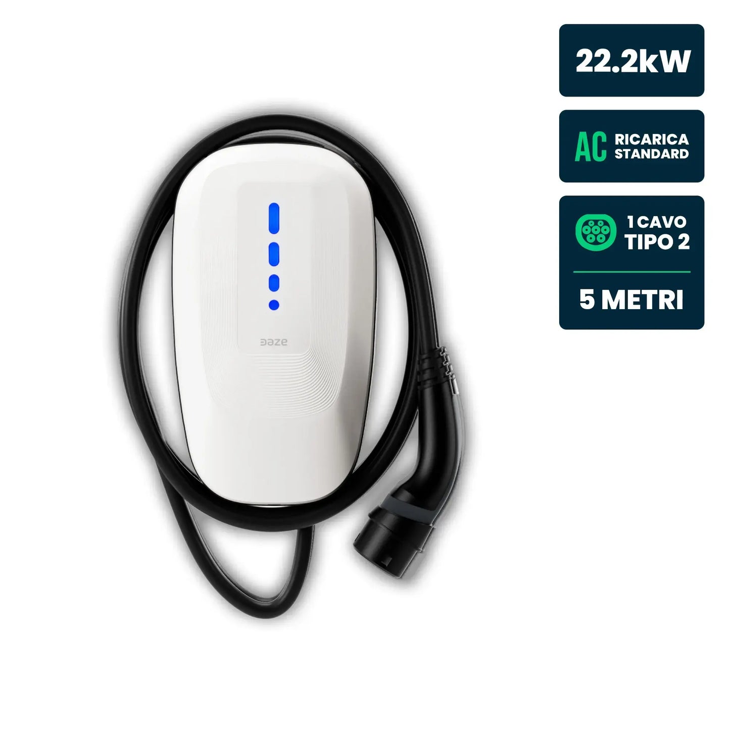 Wallbox Dazebox One 22kW Trifase 32A con RFID WiFi Bluetooth e Cavo Tipo 2 5m IP55