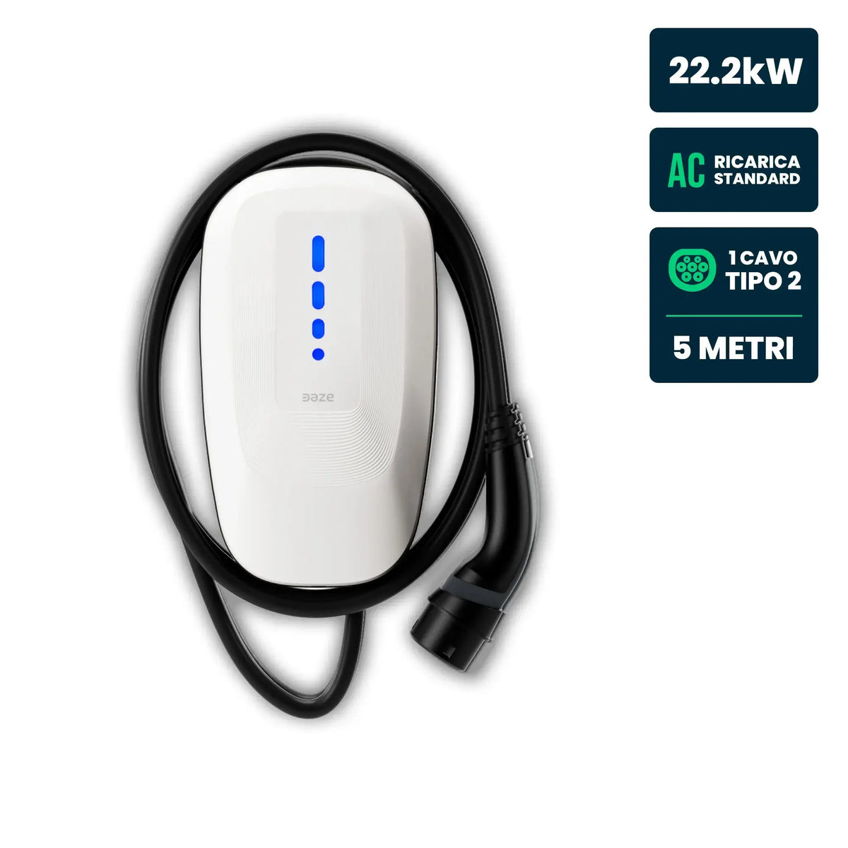 Wallbox Dazebox One 22kW Trifase 32A con RFID WiFi Bluetooth e Cavo Tipo 2 5m IP55