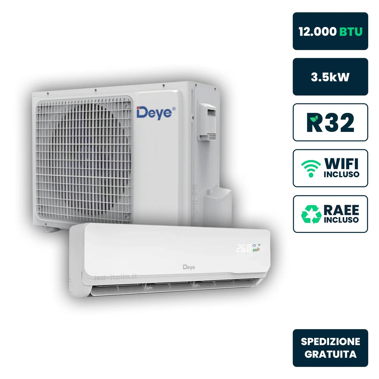 Deye Monosplit 12.000 BTU ~3,5kW R32 Solar AC/DC (unità interna + esterna)