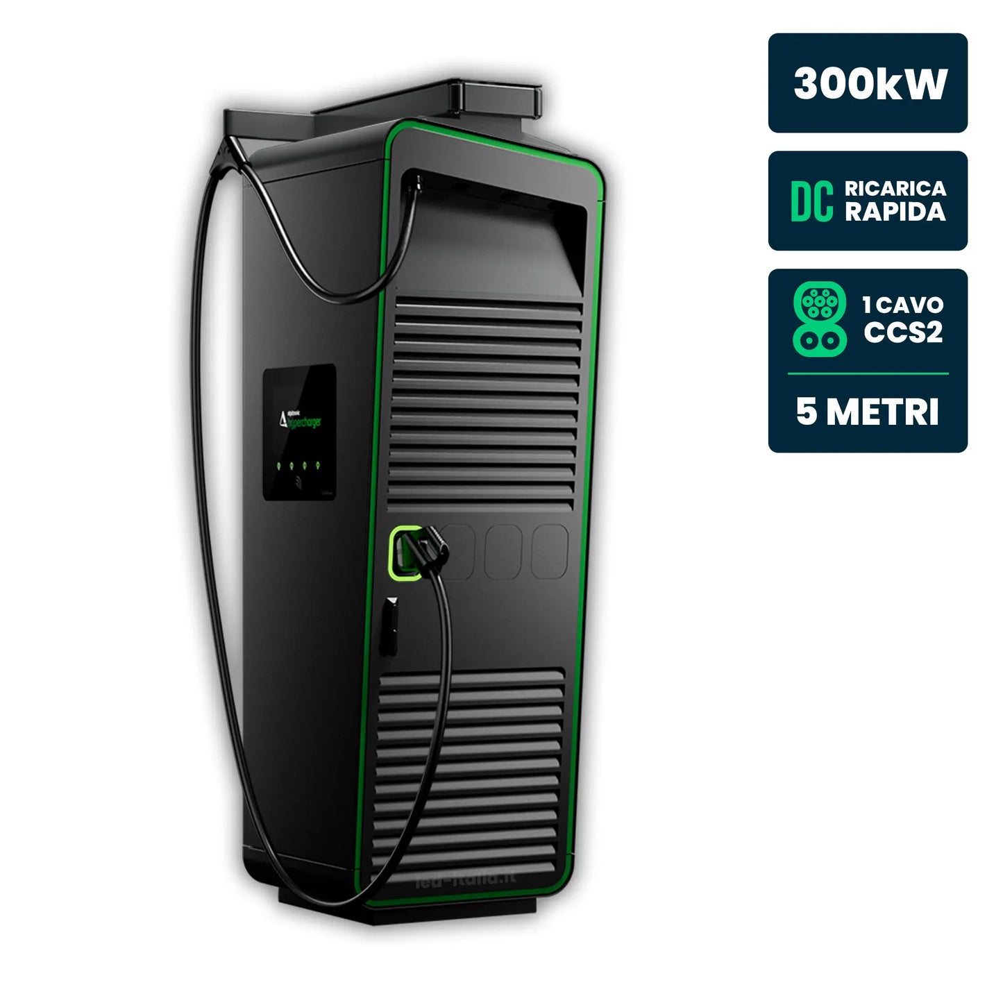 Hypercharger DC 300kW Cavo 5m IP55 IK10 Display Colori 15.6" e RFID