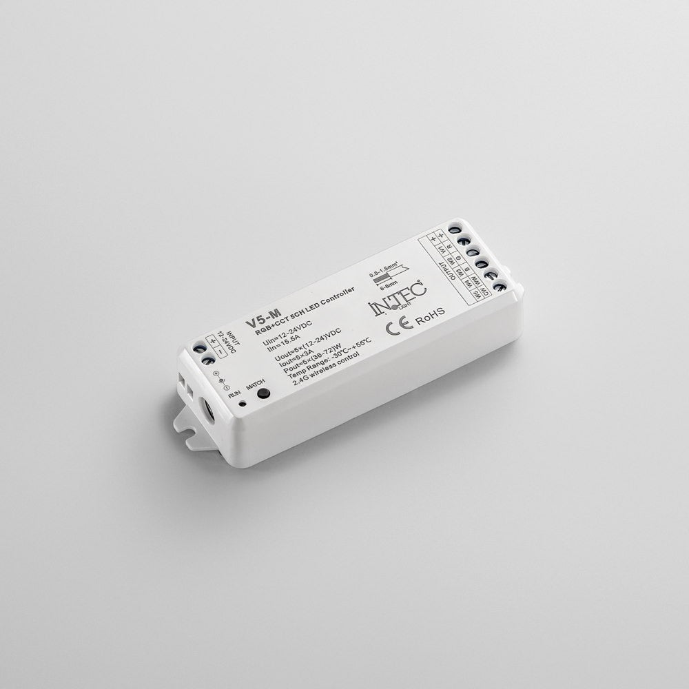 RICEVITORE RF2,4G 5 CANALI PER WALLPAD DMX UTILIZZABILE PER SINGOLO COLORE/RGB/RGBW/RGB+CCT 11,4X3,8
