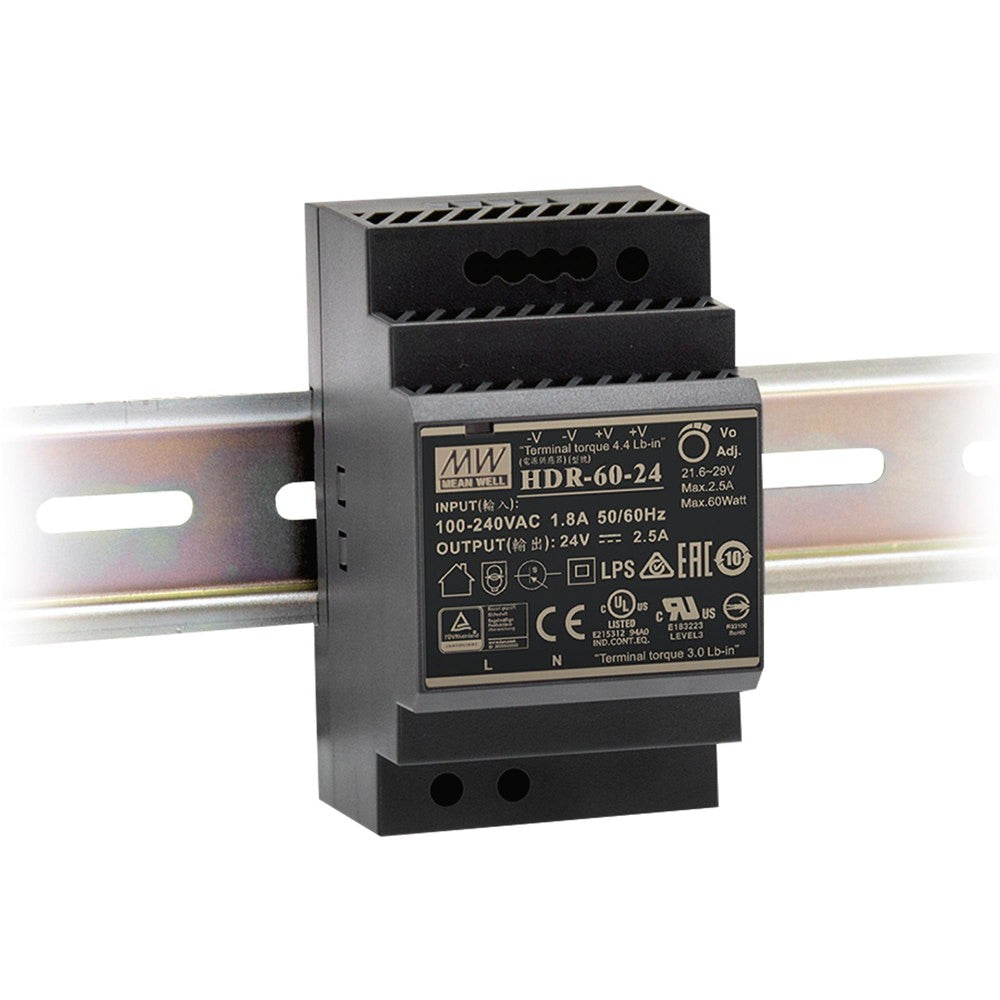 DRIVER GUIDA DIN ULTRASOTTILE 24V 60W 2,5A INPUT AC85-264V DC120-370V 5,25X9X5,45CM