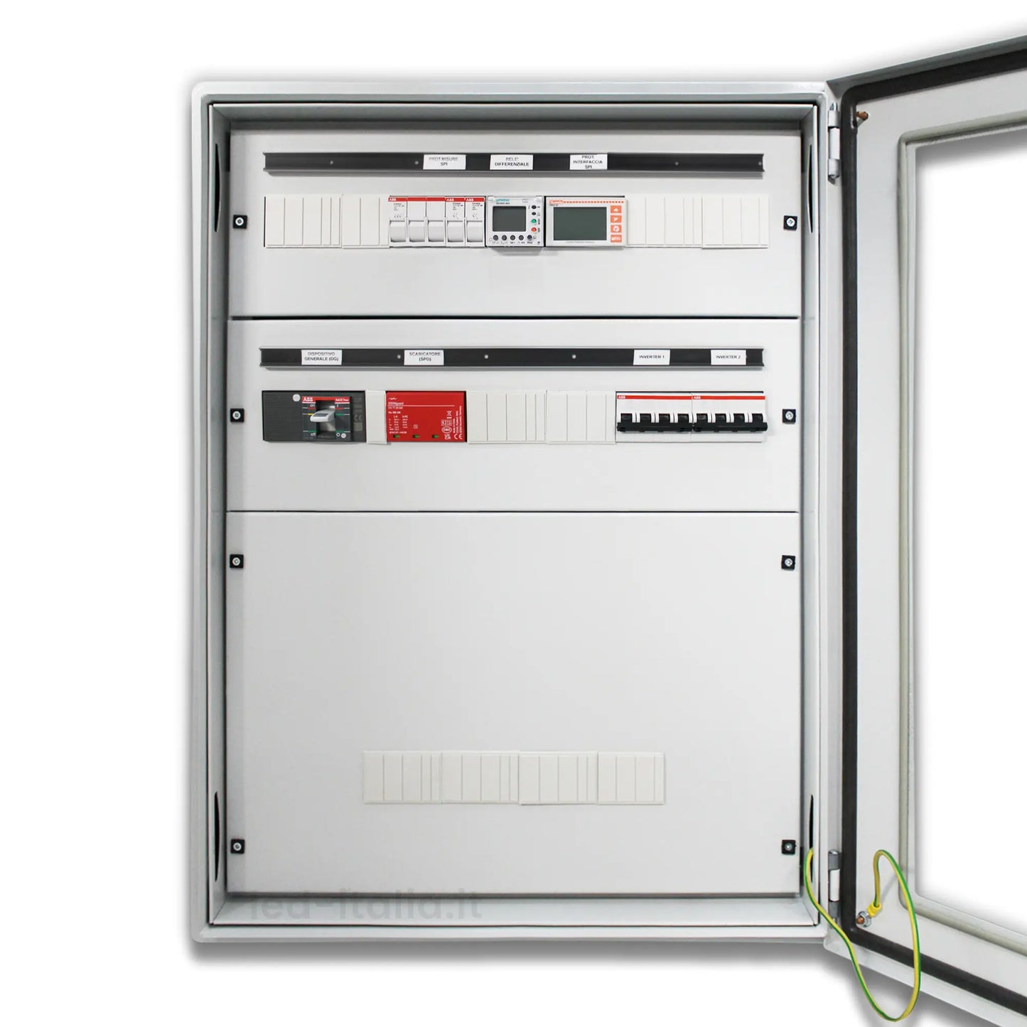 Quadro AC Trifase 50kW Doppio Inverter 100A 400V 4x24 Moduli Differenziale Tarabile + SPI CEI 0-21 ABB / DEHN IP65