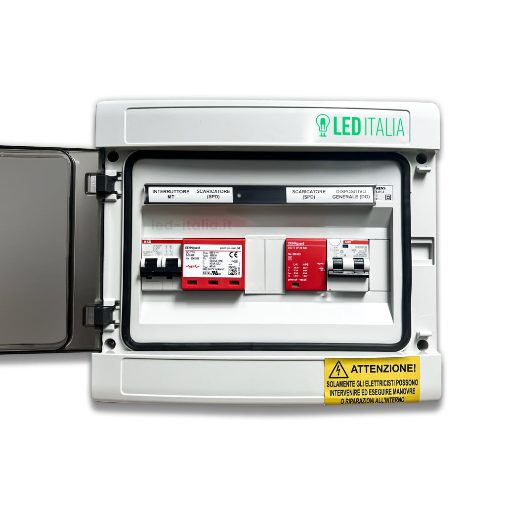 Quadro Combinato AC/DC Monofase 5kW 1/1 MPPT 25A 230V / 20A 600VDC 12 Moduli Differenziale + SPD ABB / DEHN IP65