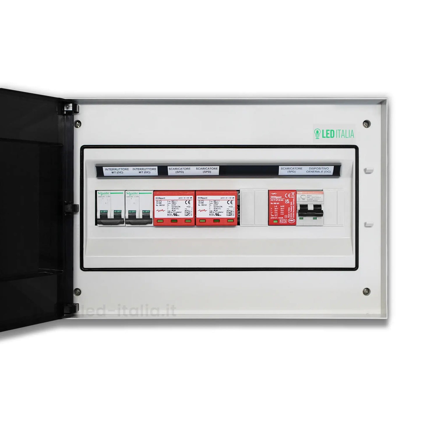 Quadro Combinato AC/DC Monofase 8kW 2/2 MPPT 40A 230V / 25A 600VDC 18 Moduli Differenziale + SPD ABB / DEHN IP65