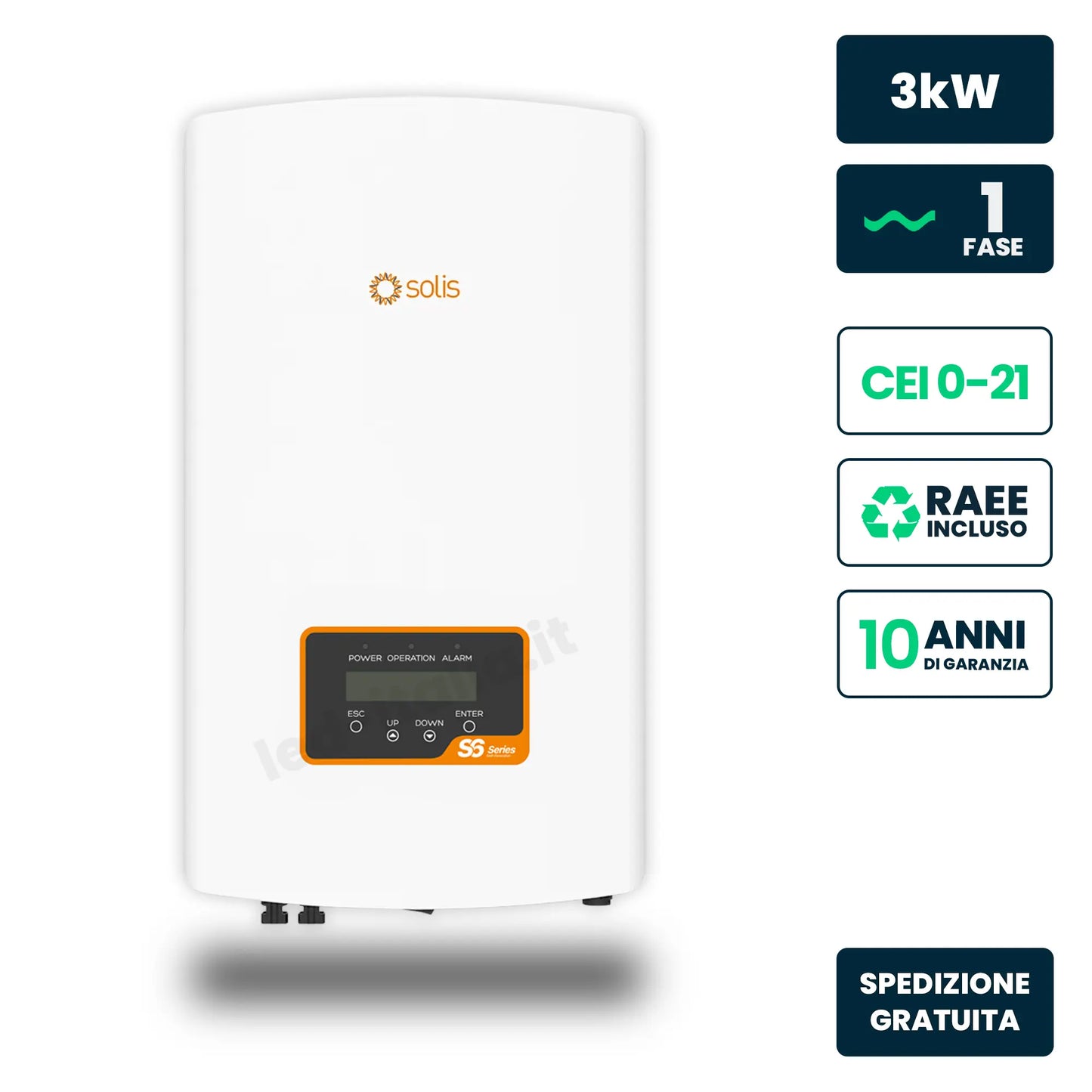 Inverter Fotovoltaico di Stringa Monofase Solis 3kW 2 MPPT CEI 0-21 IP66