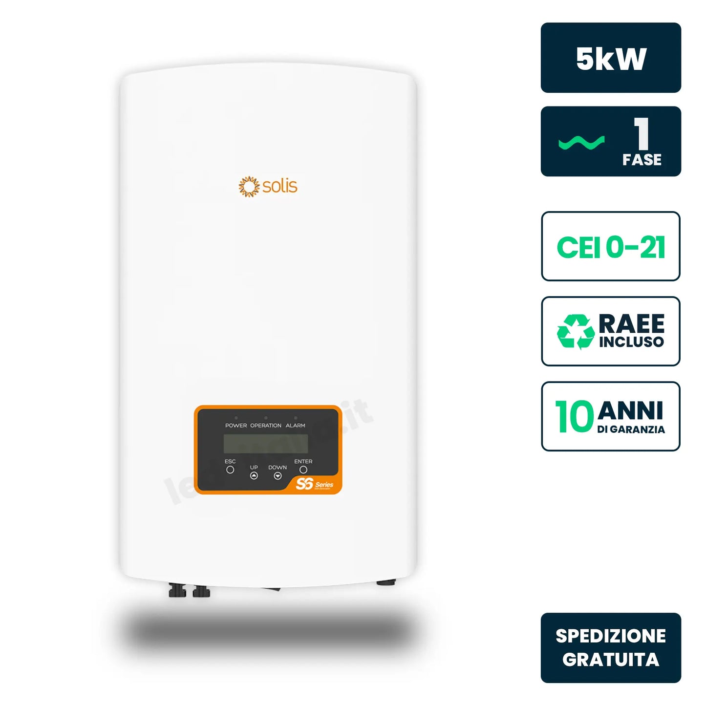 Inverter Fotovoltaico di Stringa Monofase Solis 5kW 2 MPPT CEI 0-21 IP66