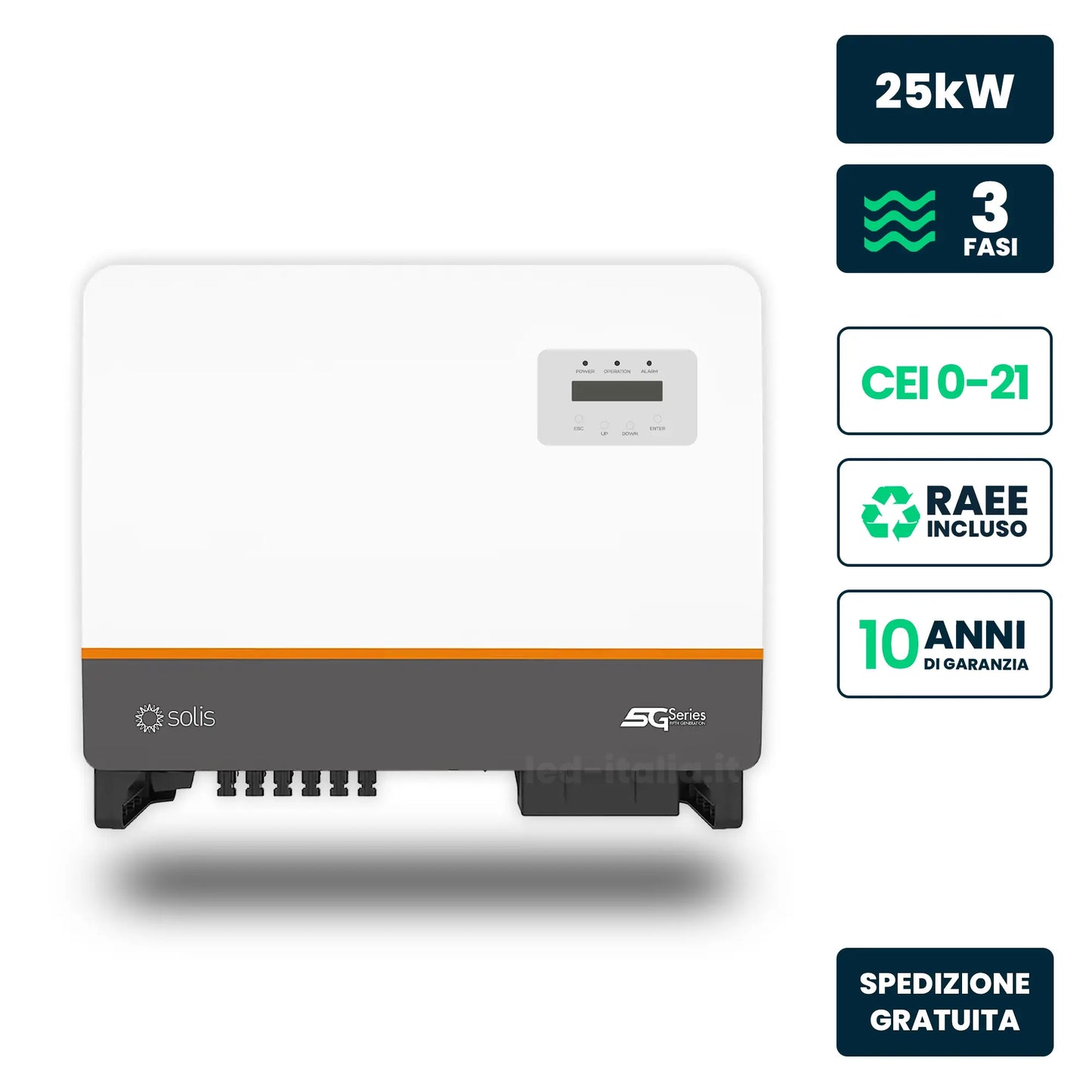 Inverter Fotovoltaico di Stringa Trifase Solis 25kW 3 MPPT CEI 0-21 IP66