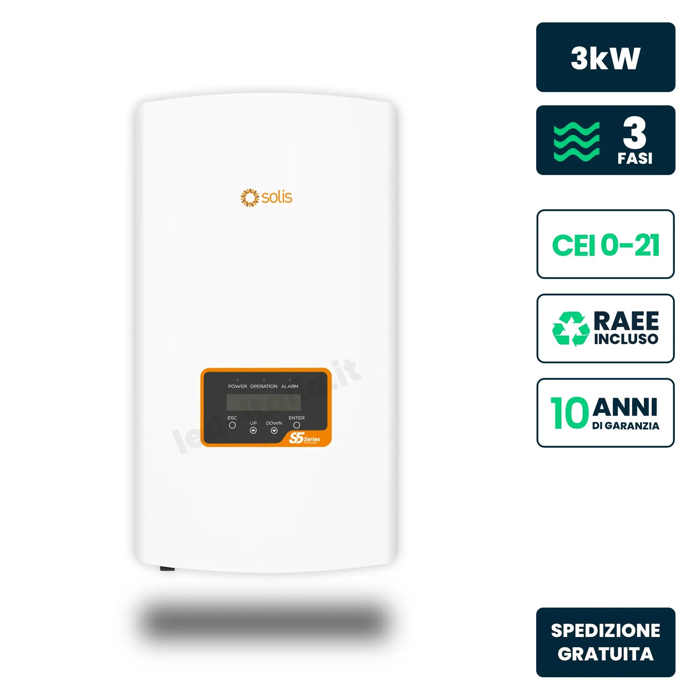 Inverter Fotovoltaico di Stringa Trifase Solis 3kW 2 MPPT CEI 0-21 IP66