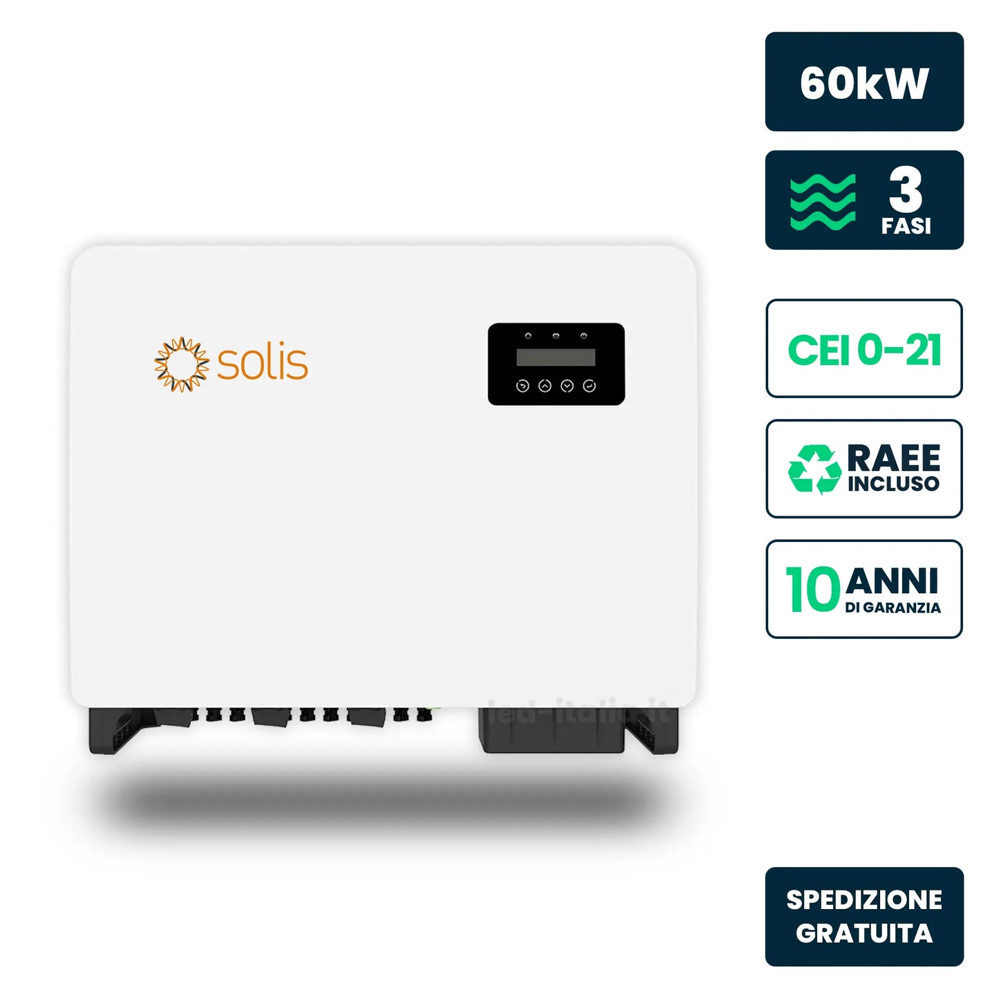 Inverter Fotovoltaico di Stringa Trifase Solis 60kW 6 MPPT CEI 0-21/0-16 IP66