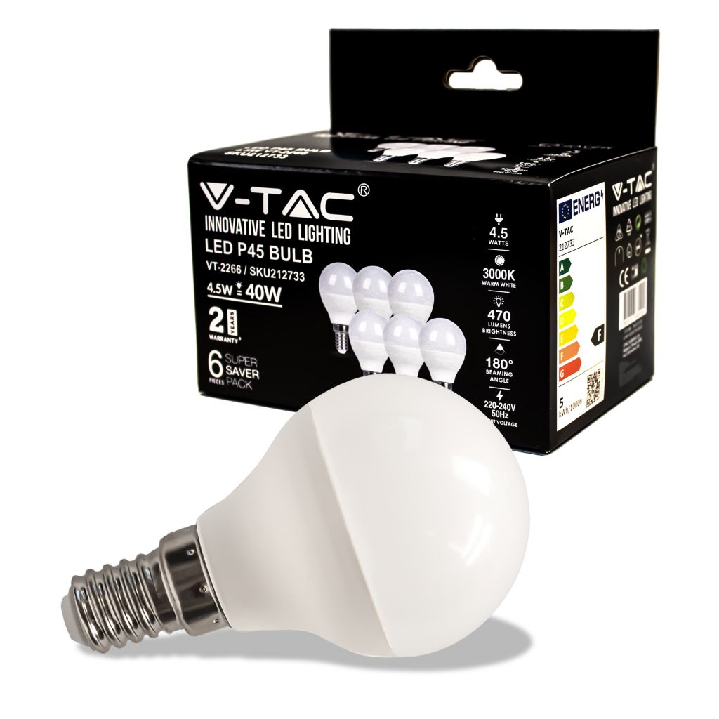 LED Bulb - 4.5W E14 P45 3000K 6PCS/PACK