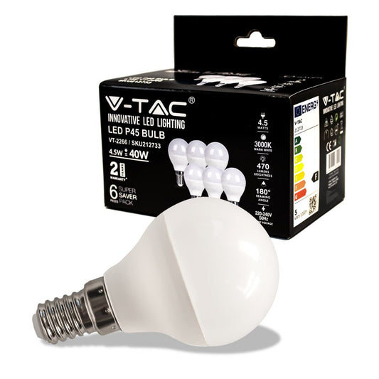 LED Bulb - 4.5W E14 P45 3000K 6PCS/PACK