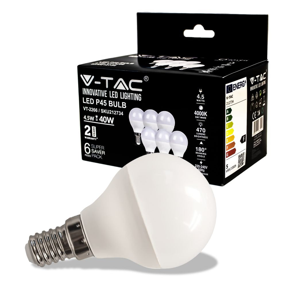 LED Bulb - 4.5W E14 P45 4000K 6PCS/PACK