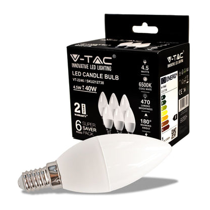 LED Bulb - 4.5W E14 Candle 6500K  6 PCS/PACK