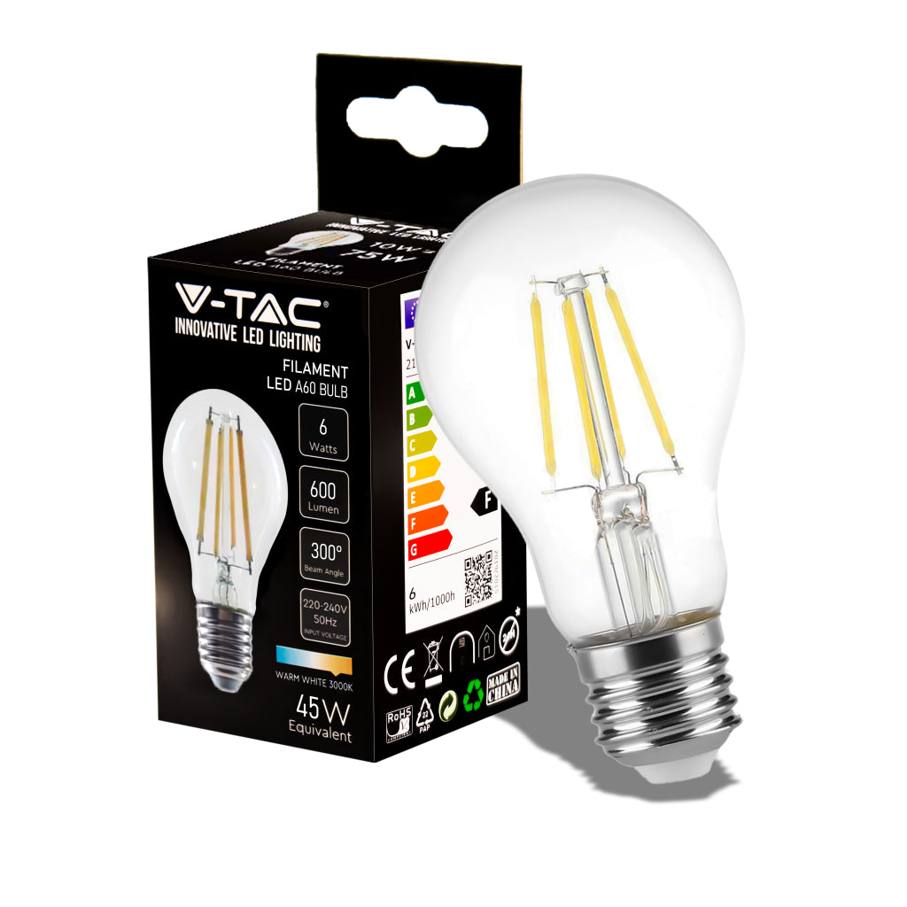 6W A60 Filament Bulb-Clear Cover 3000K E27