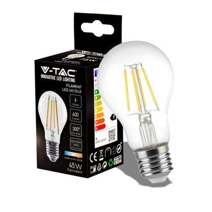 6W A60 Filament Bulb-Clear Cover 3000K E27