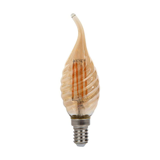 4W Twisted Candle Filament Bulb Amber Cover With Tip 2200K E14