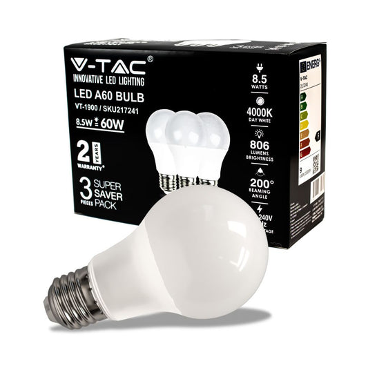 LED Bulb - 8.5W E27 A60 Thermoplastic 4000K 3PCS/PACK