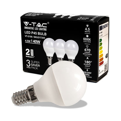LED Bulb - 4.5W E14 P45 6500K 3PCS/PACK