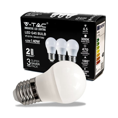 LED Bulb - 4.5W E27 G45 3000K 3PCS/PACK