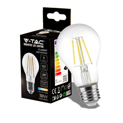 12W A70 Led Filament Bulb-Clear Cover With 6500K E27