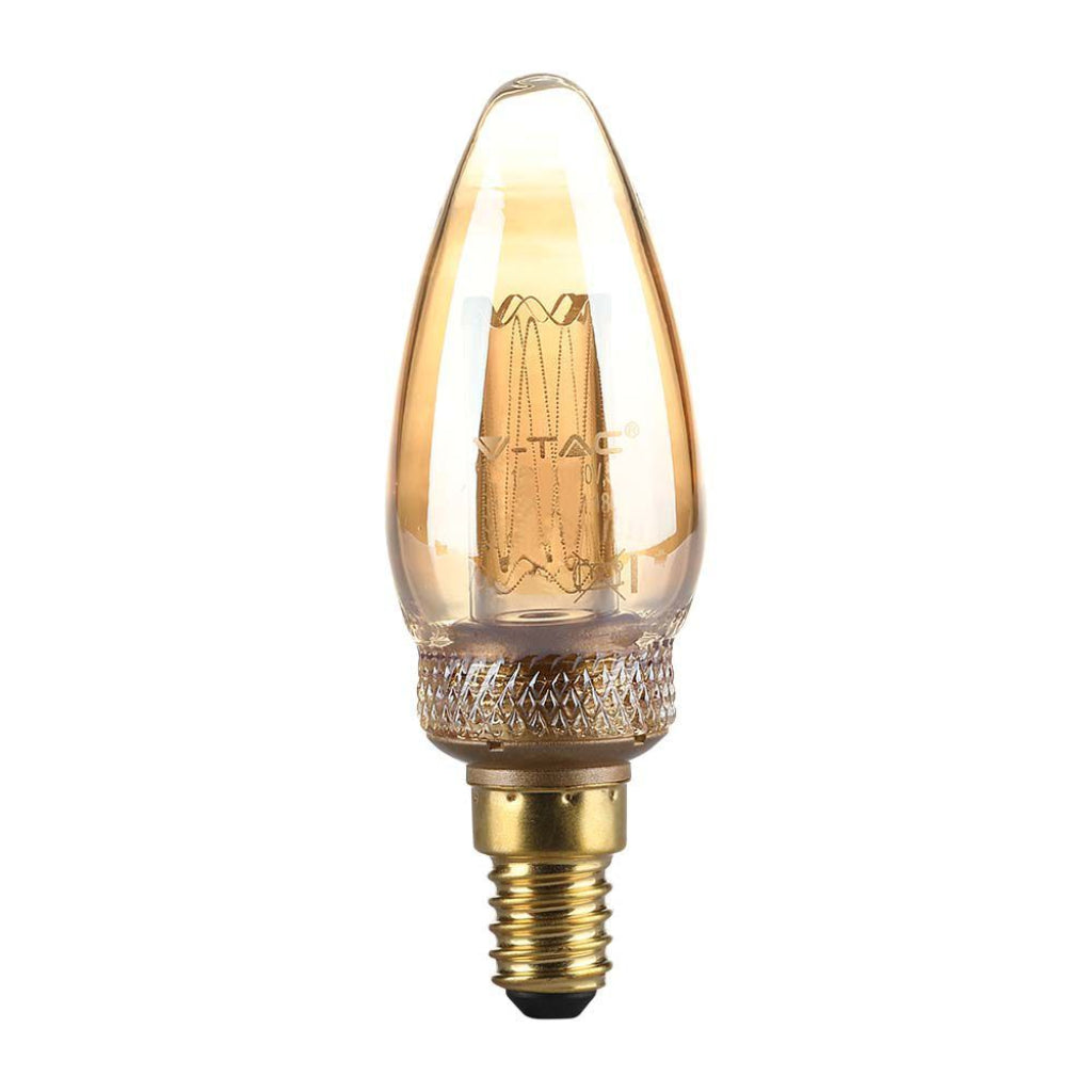 2W Led Art Filament Candle Bulb-Amber Glass 1800K E14