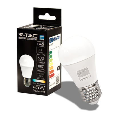 LED Bulb - Samsung Chip 6.5W E27 G45 Plastic 6500K