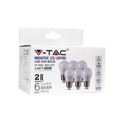 LED Bulb - 5.5W E27 G45 4000K (Box 6 pezzi)