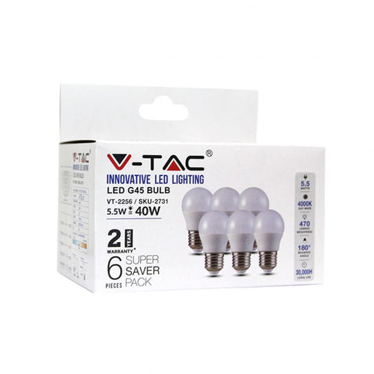 LED Bulb - 5.5W E27 G45 4000K (Box 6 pezzi)