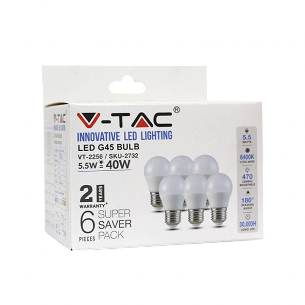 LED Bulb - 5.5W E27 G45 6400K (Box 6 pezzi)