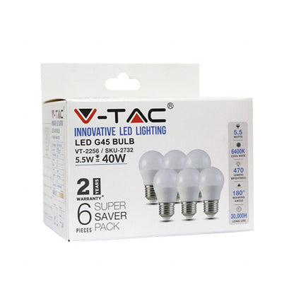 LED Bulb - 5.5W E27 G45 6400K (Box 6 pezzi)