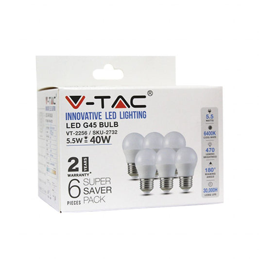 LED Bulb - 5.5W E27 G45 6400K (Box 6 pezzi)
