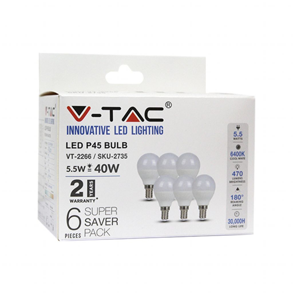 LED Bulb - 5.5W E14 P45 6400K (Box 6 pezzi)