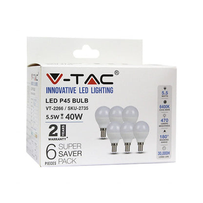 LED Bulb - 5.5W E14 P45 6400K (Box 6 pezzi)