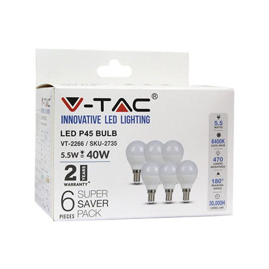 LED Bulb - 5.5W E14 P45 6400K (Box 6 pezzi)
