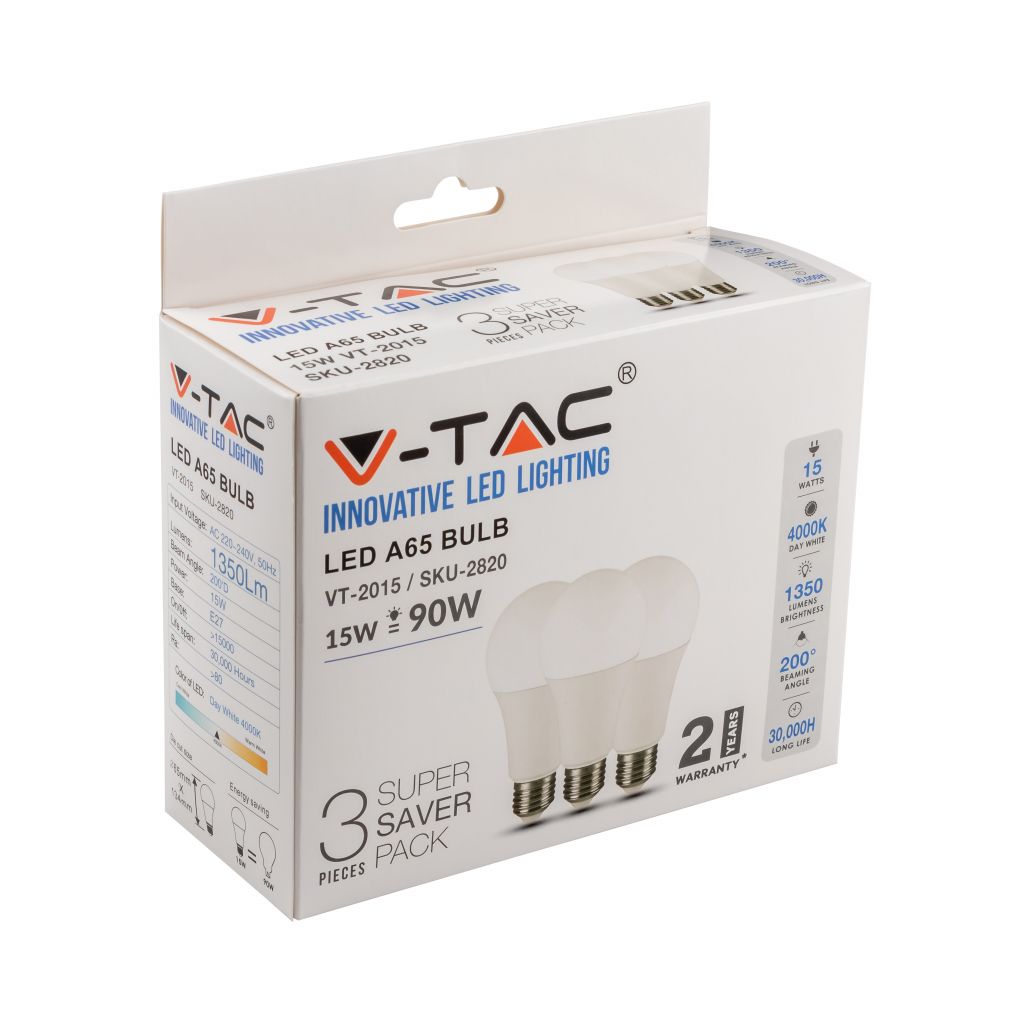 LED Bulb - 15W E27 A60 Thermoplastic 4000K (Box 3 pezzi)