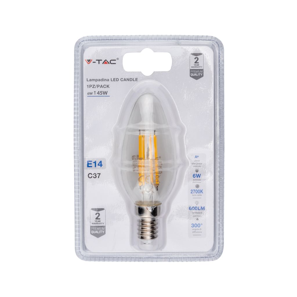 Lampadina LED E14 6W Candela Filamento 2700K (Blister 1 Pezzo)
