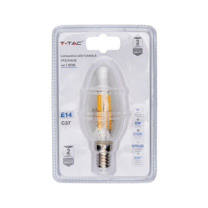 Lampadina LED E14 6W Candela Filamento 2700K (Blister 1 Pezzo)