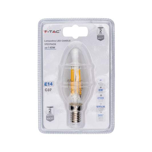 Lampadina LED E14 6W Candela Filamento 2700K (Blister 1 Pezzo)