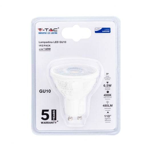 Faretto LED Chip Samsung GU10 6,5W 4000K (Blister 1 Pezzo)